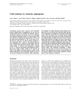 Cold Resistance in Antarctic Angiosperms