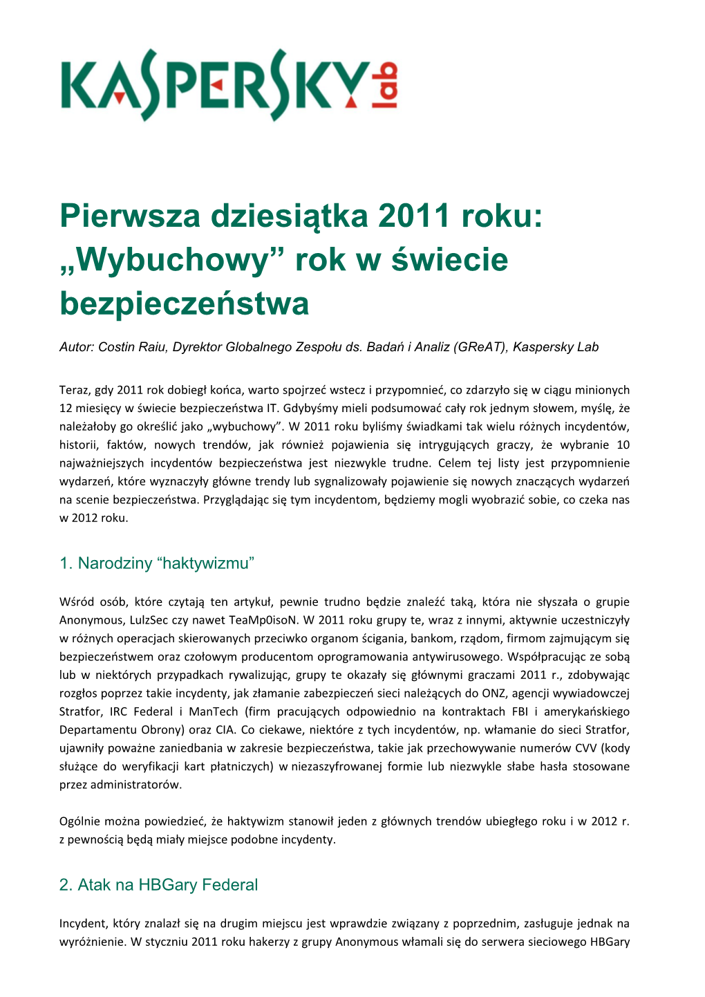 Pierwsza Dziesiątka 2011 Roku: „Wybuchowy” Rok W Świecie Bezpieczeństwa