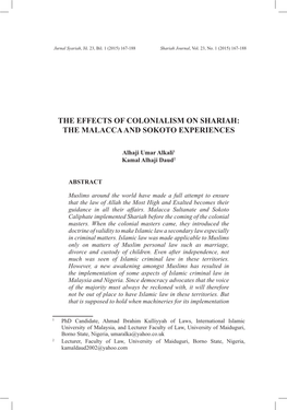 The Effects of Colonialism on Shariah: the Malacca and Sokoto Experiences