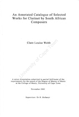 An Annotated Catalogue of Selected Works for Clarinet by South African Composers