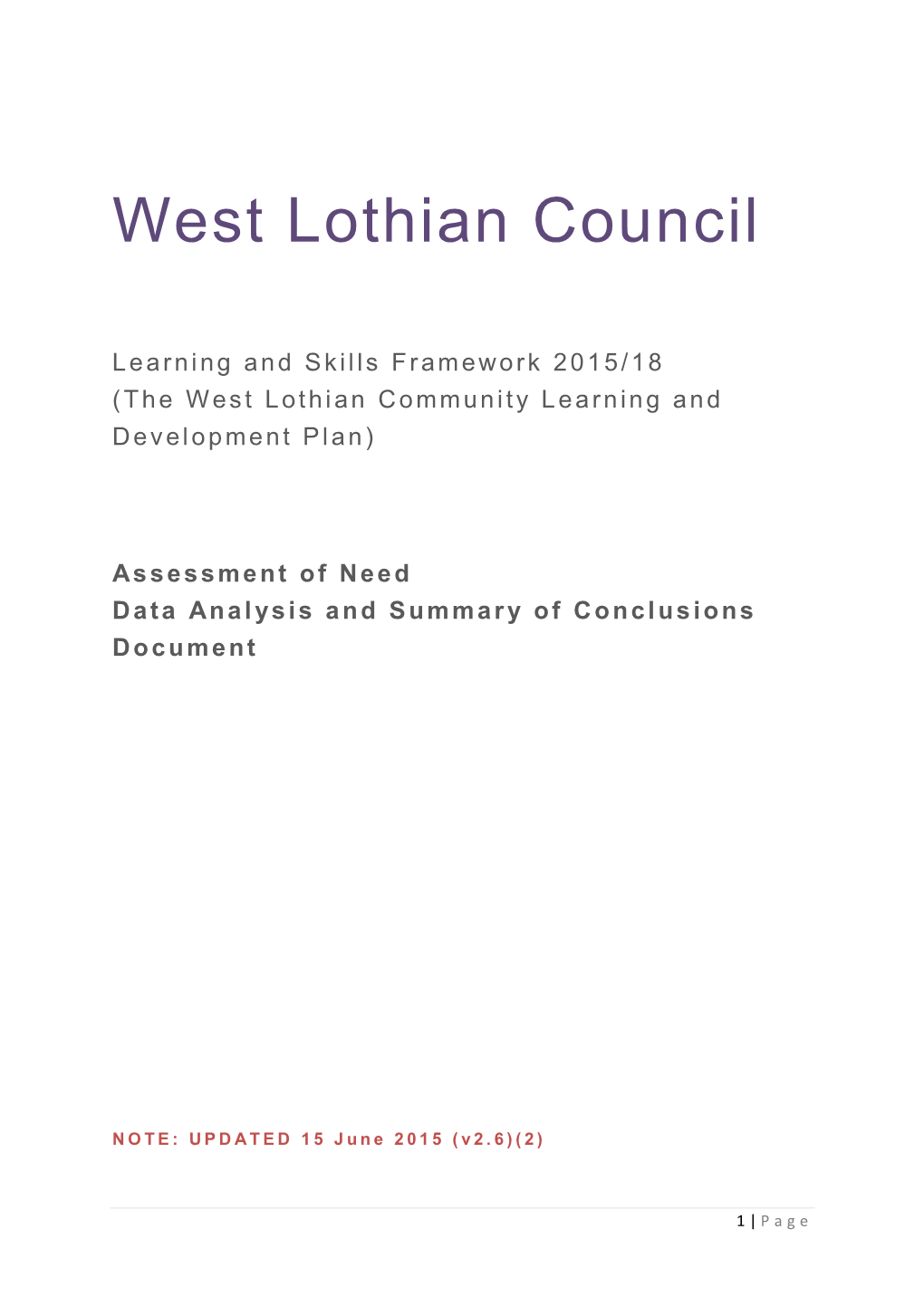 Learning and Skills Framework 2015/18 (The West Lothian Community Learning and Development Plan)
