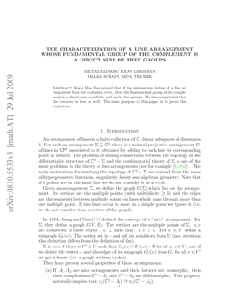 Characterization of Line Arrangement for Which the Fundamental Group Of