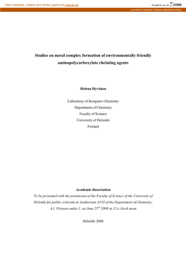 Studies on Metal Complex Formation of Environmentally Friendly Aminopolycarboxylate Chelating Agents