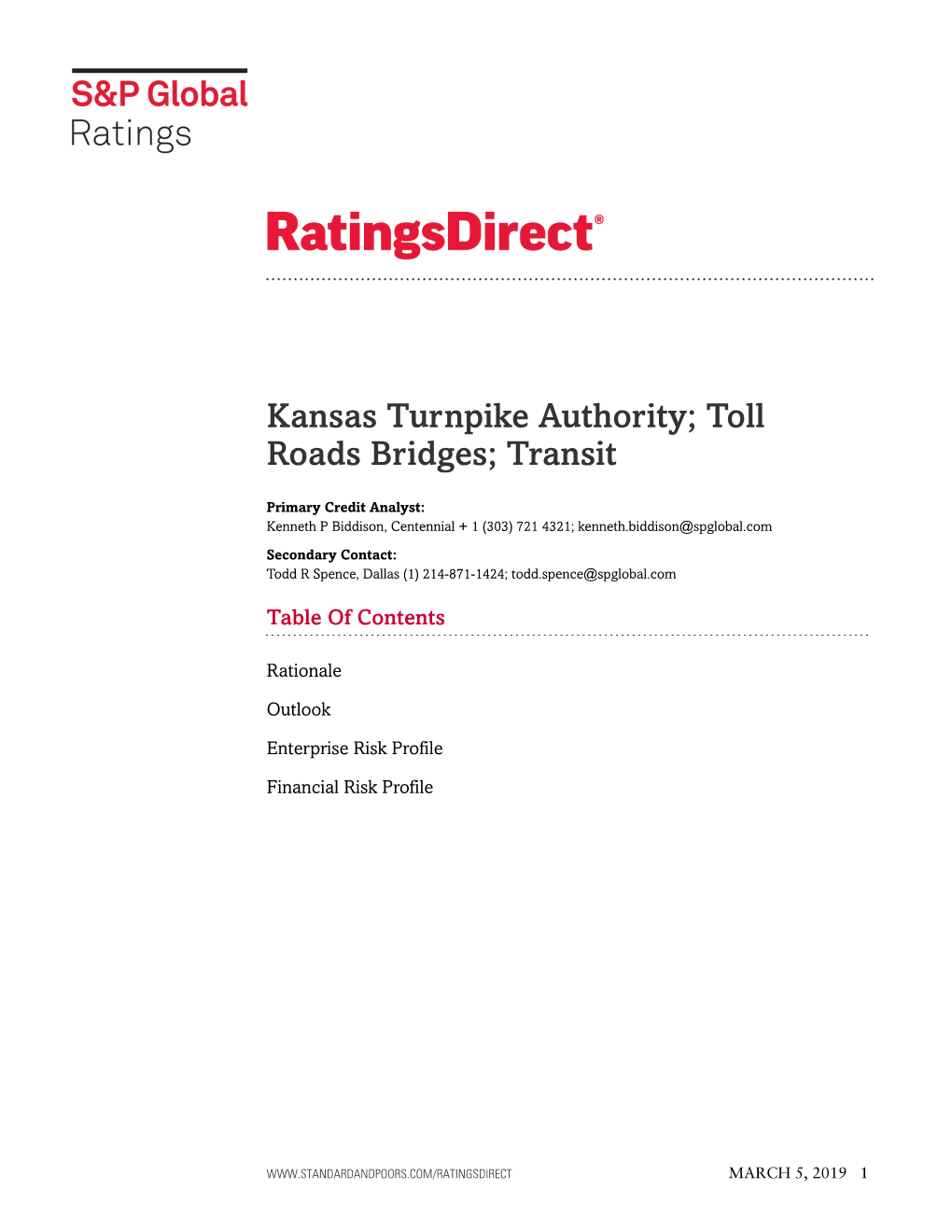 Kansas Turnpike Authority; Toll Roads Bridges; Transit