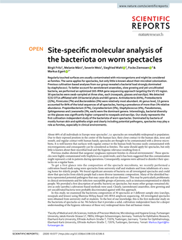 Site-Specific Molecular Analysis of the Bacteriota on Worn Spectacles