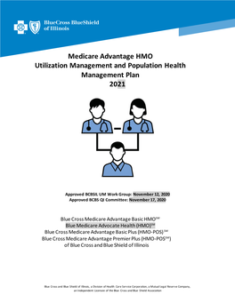 Medicare Advantage HMO Utilization Management and Population Health Management Plan 2021