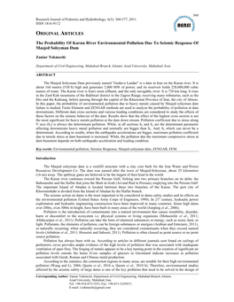 ORIGINAL ARTICLES the Probability of Karun River Environmental Pollution Due to Seismic Response of Masjed Soleyman