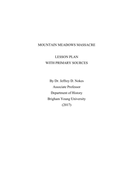 Mountain Meadows Massacre Lesson Plan with Primary