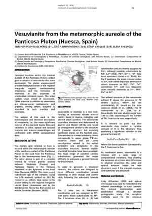 Vesuvianite from the Metamorphic Aureole of the Panticosa Pluton (Huesca, Spain) ELISENDA RODRÍGUEZ PÉREZ (1*), JOSÉ F