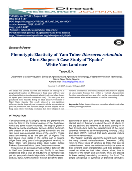 Phenotypic Elasticity of Yam Tuber Dioscorea Rotundata Dior. Shapes: a Case Study of “Kpako” White Yam Landrace
