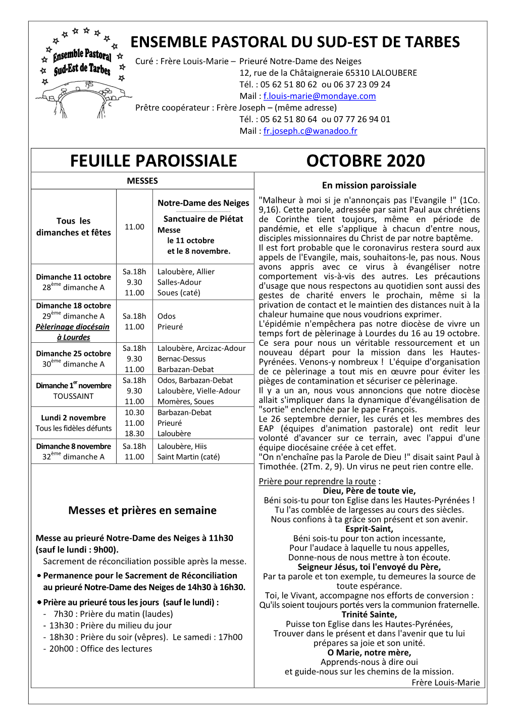 Feuille Paroissiale Octobre 2020