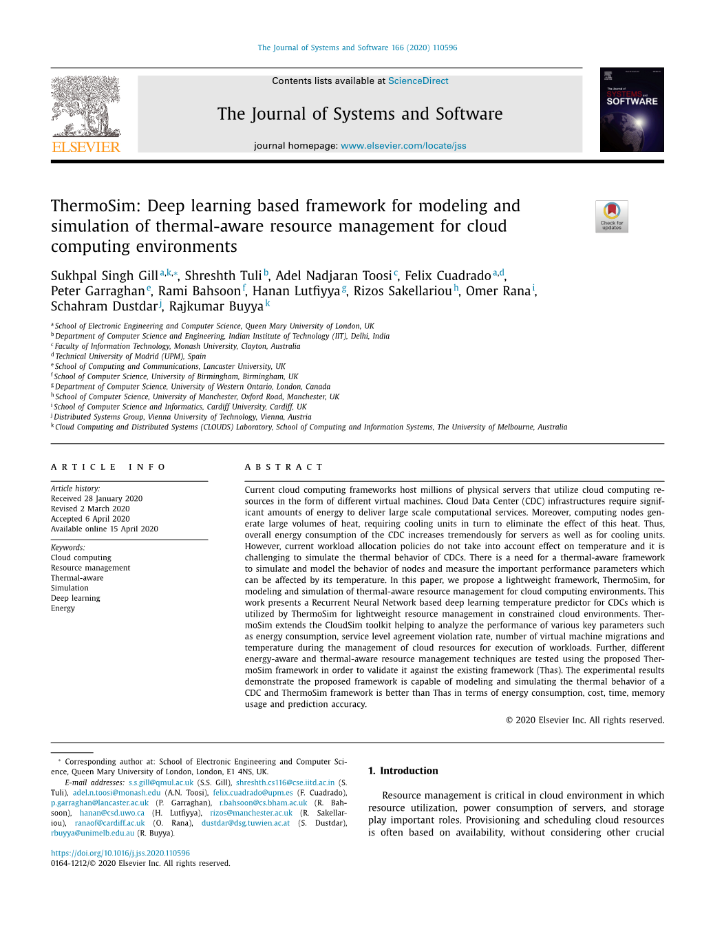 Thermosim: Deep Learning Based Framework for Modeling and Simulation of Thermal-Aware Resource Management for Cloud Computing Environments