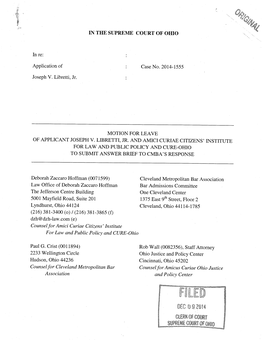 Application of Joseph V. Libretti, Jr. Case No. 2014-1555 MOTION FOR