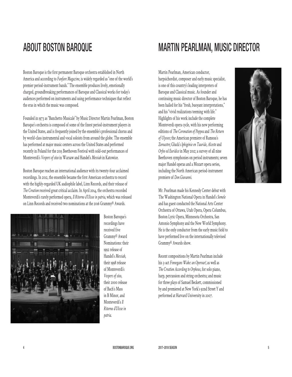 About Boston Baroque Martin Pearlman, Music Director