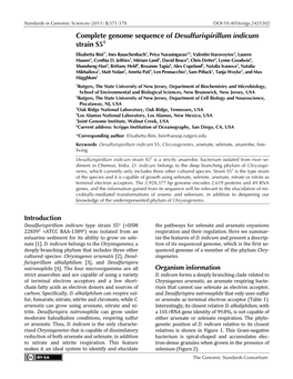 Desulfurispirillum Indicum Strain S5T Elisabetta Bini1*, Ines Rauschenbach1, Priya Narasingarao1,6, Valentin Starovoytov2, Lauren Hauser3, Cynthia D