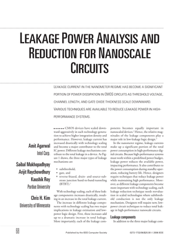 Leakage Power Analysis and Reduction for Nanoscale Circuits