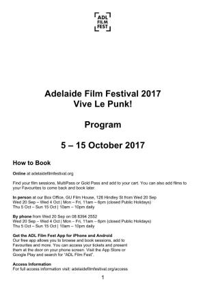 Adelaide Film Festival 2017 Vive Le Punk! Program 5 – 15 October 2017