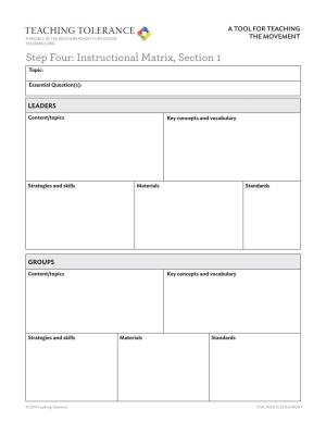 Step Four: Instructional Matrix, Section 1 Topic