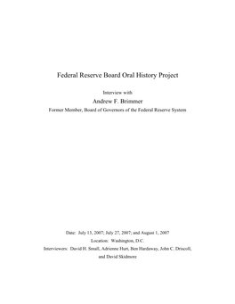Interview with Andrew F. Brimmer Former Member, Board of Governors of the Federal Reserve System