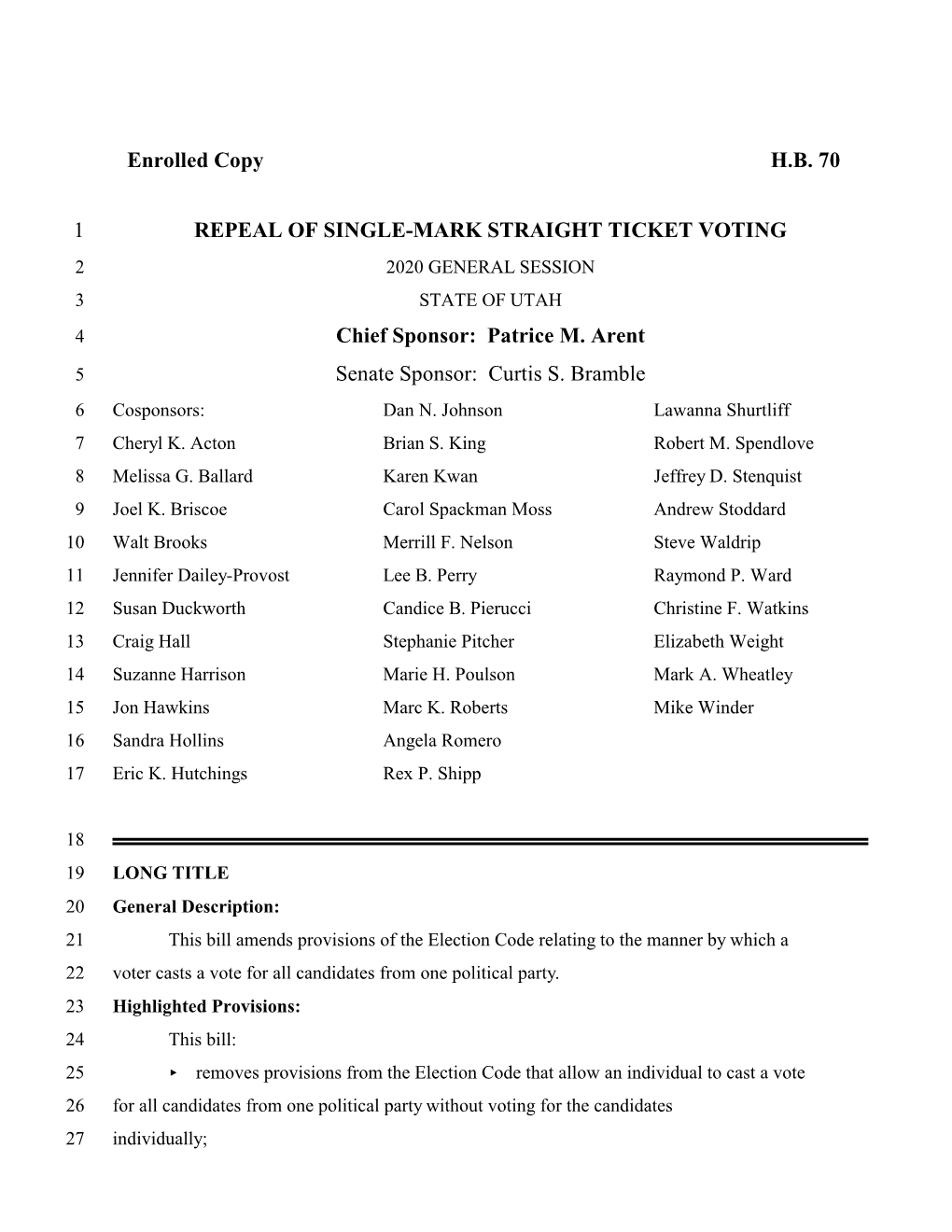 Enrolled Copy HB 70 1 REPEAL of SINGLE-MARK