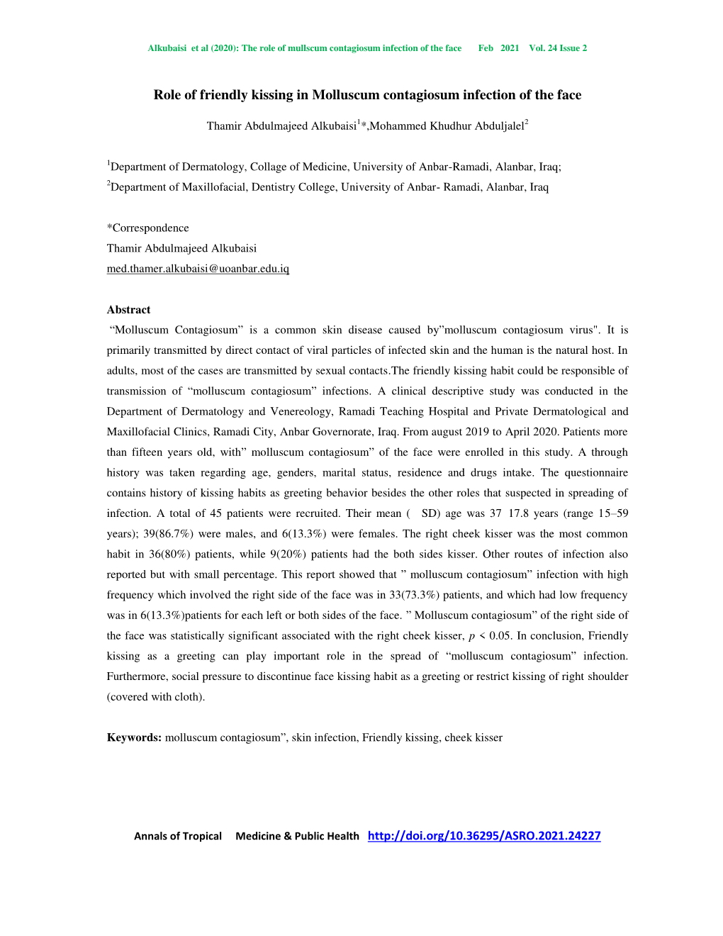 Role of Friendly Kissing in Molluscum Contagiosum Infection of the Face