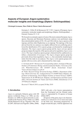 Aspects of European Argyra Systematics: Molecular Insights and Morphology (Diptera: Dolichopodidae)