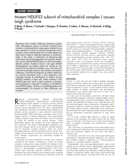 Mutant NDUFS3 Subunit of Mitochondrial Complex I Causes Leigh Syndrome