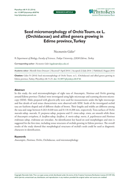 Seed Micromorphology of Orchis Tourn. Ex L
