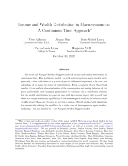Income and Wealth Distribution in Macroeconomics: a Continuous-Time Approach∗