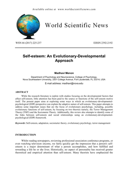 Self-Esteem: an Evolutionary-Developmental Approach