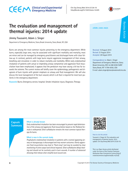The Evaluation and Management of Thermal Injuries: 2014 Update