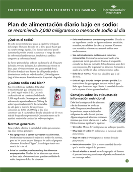 Plan De Alimentación Diario Bajo En Sodio: Se Recomienda 2,000 Miligramos O Menos De Sodio Al Día