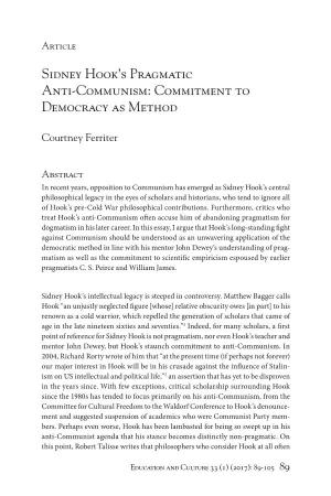 Sidney Hook's Pragmatic Anti-Communism