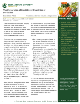 The Preparation of Small Spray Quantities of Pesticides Fact Sheet 7.615 Gardening Series | Fruits & Vegetables