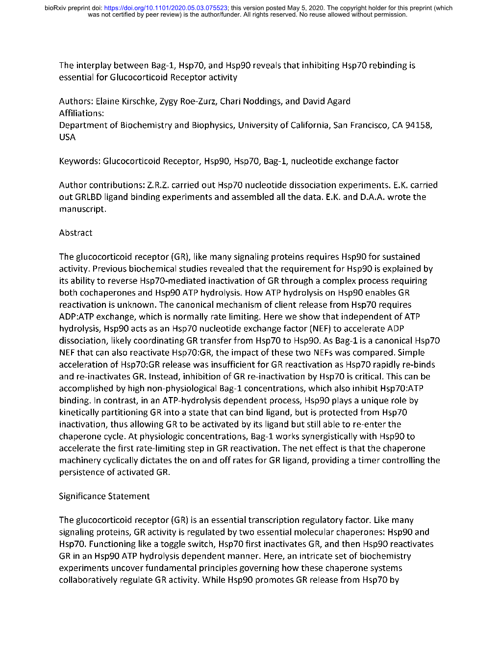 The Interplay Between Bag-1, Hsp70, and Hsp90 Reveals That Inhibiting Hsp70 Rebinding Is Essential for Glucocorticoid Receptor Activity