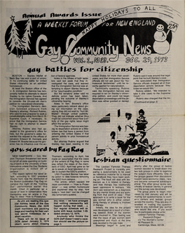 Gay Community News: December 29, 1973. Volume 1, Number 28, Annual Awards Issue