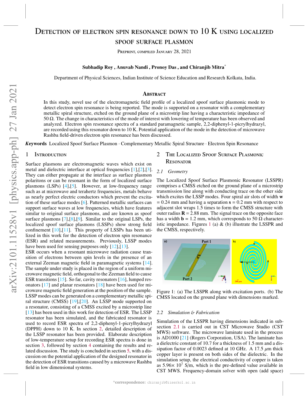 Detection of Electron Spin Resonance Down to 10 K Using Localized Spoof