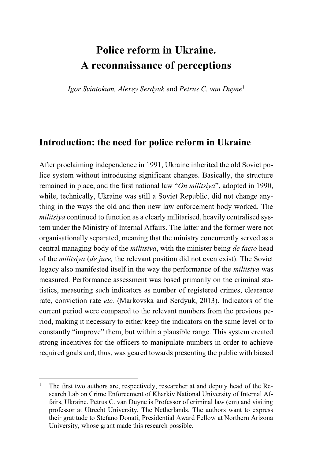 Police Reform in Ukraine. a Reconnaissance of Perceptions