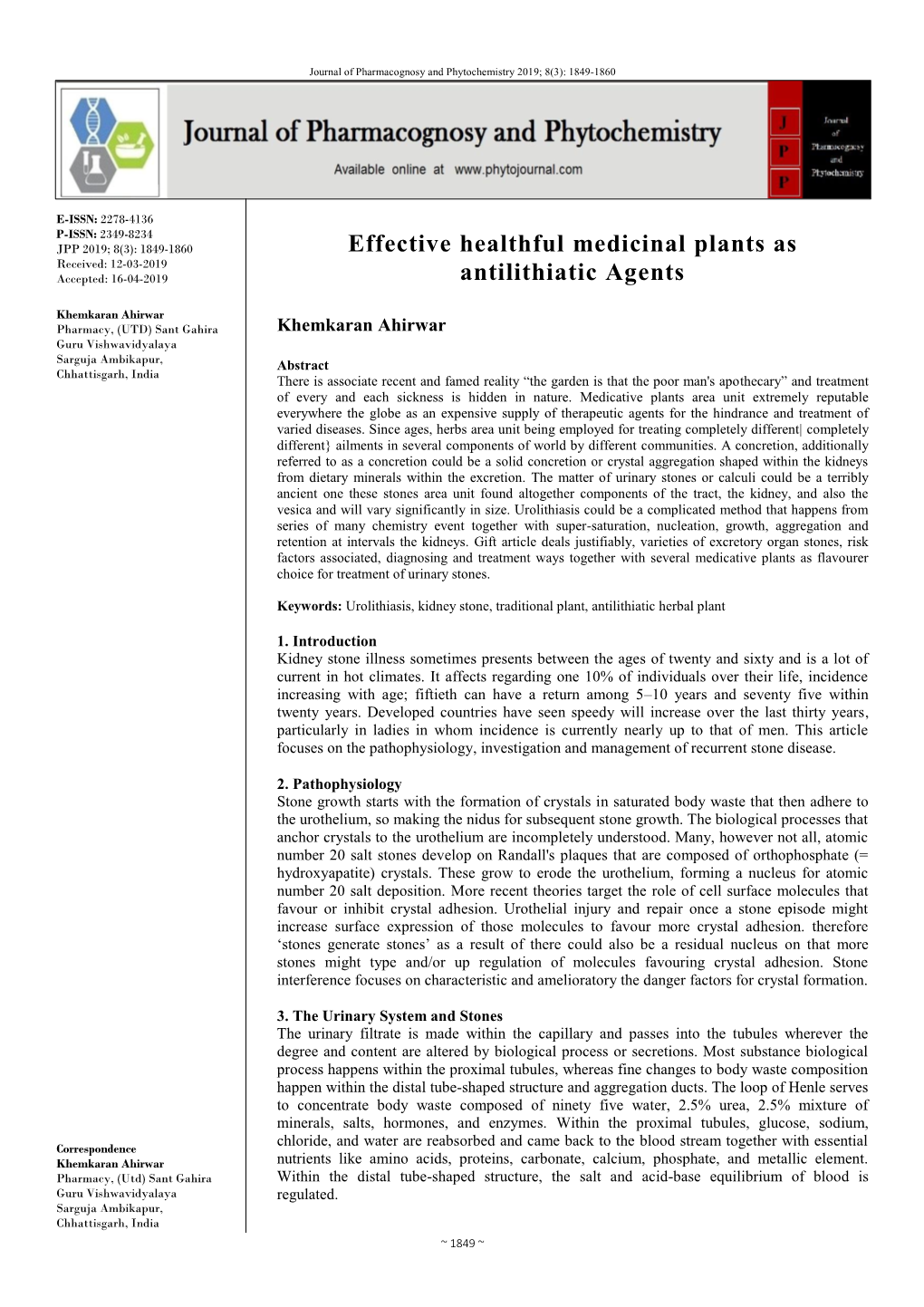 Effective Healthful Medicinal Plants As Antilithiatic Agents