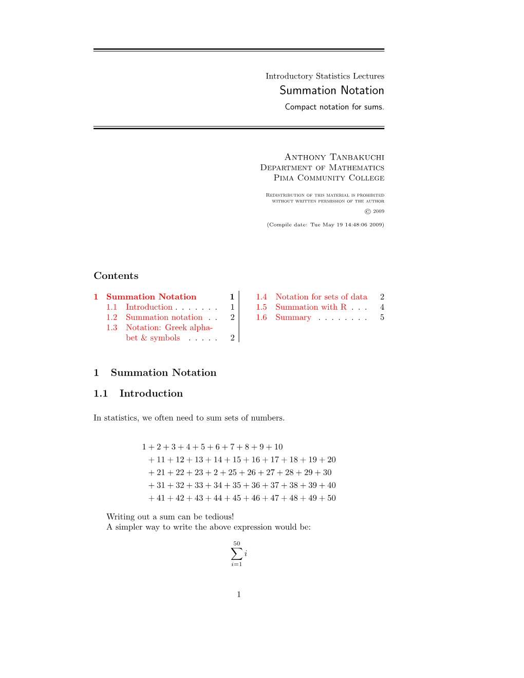 Summation Notation Compact Notation for Sums