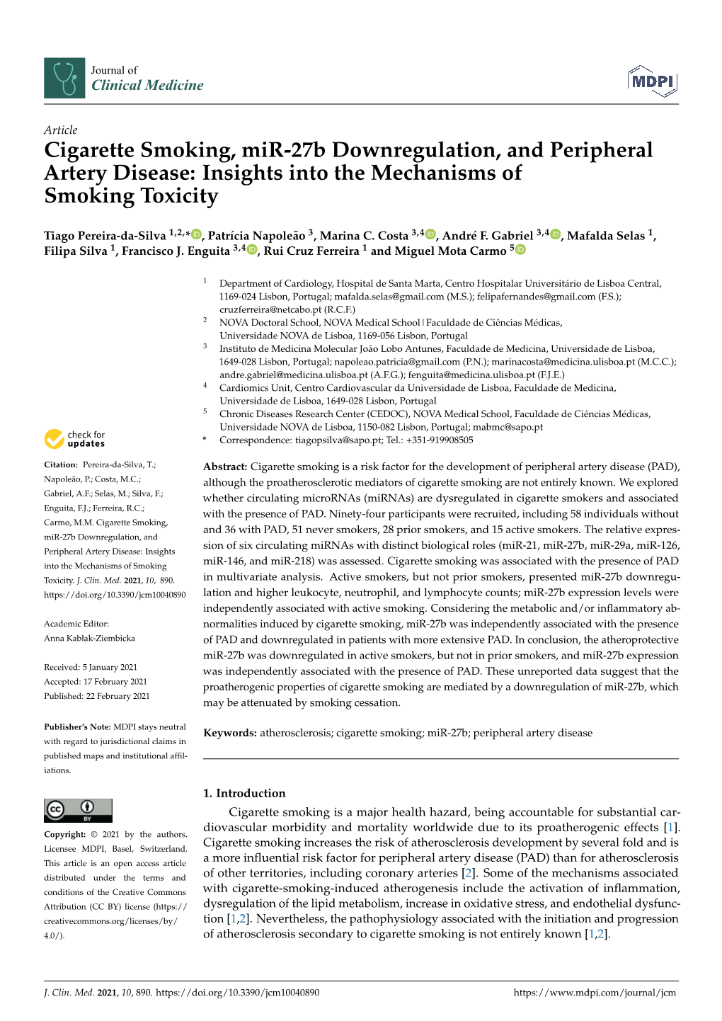 Cigarette Smoking, Mir-27B Downregulation, and Peripheral Artery Disease: Insights Into the Mechanisms of Smoking Toxicity