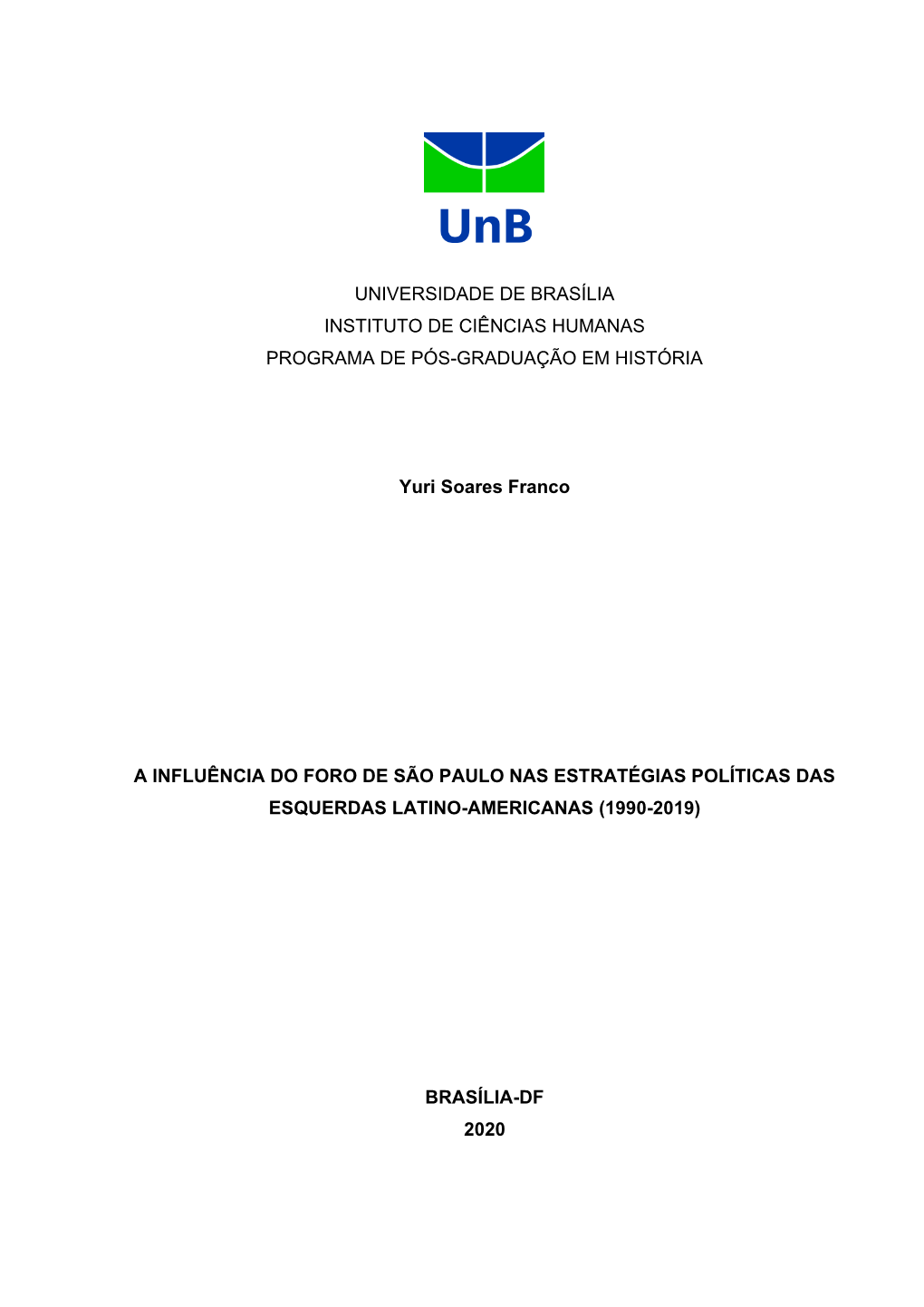 Universidade De Brasília Instituto De Ciências Humanas Programa De Pós-Graduação Em História