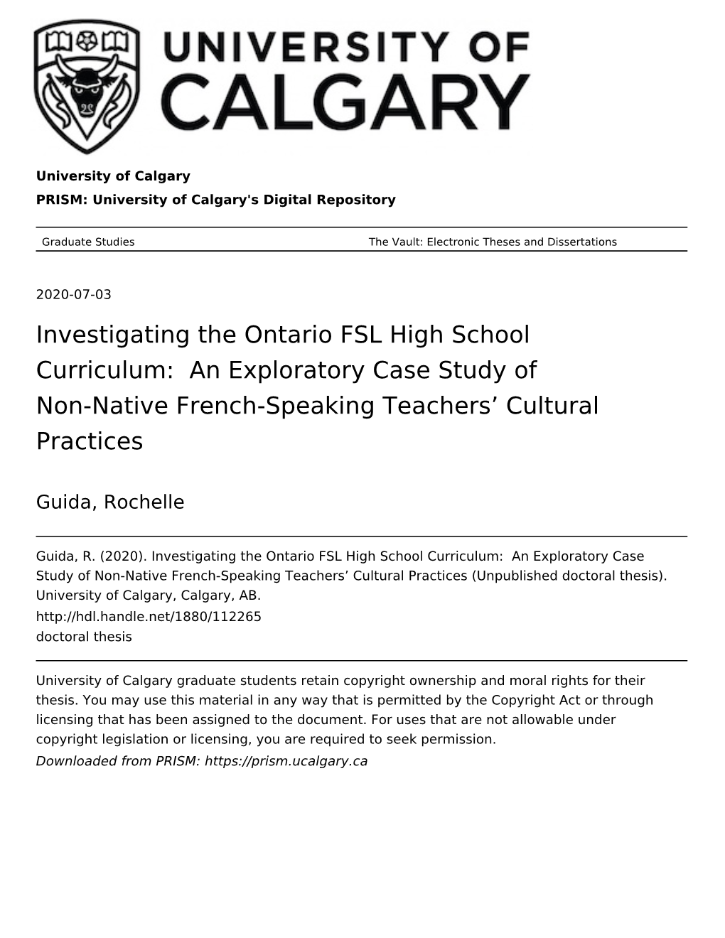 Investigating the Ontario FSL High School Curriculum: an Exploratory Case Study of Non-Native French-Speaking Teachers’ Cultural Practices