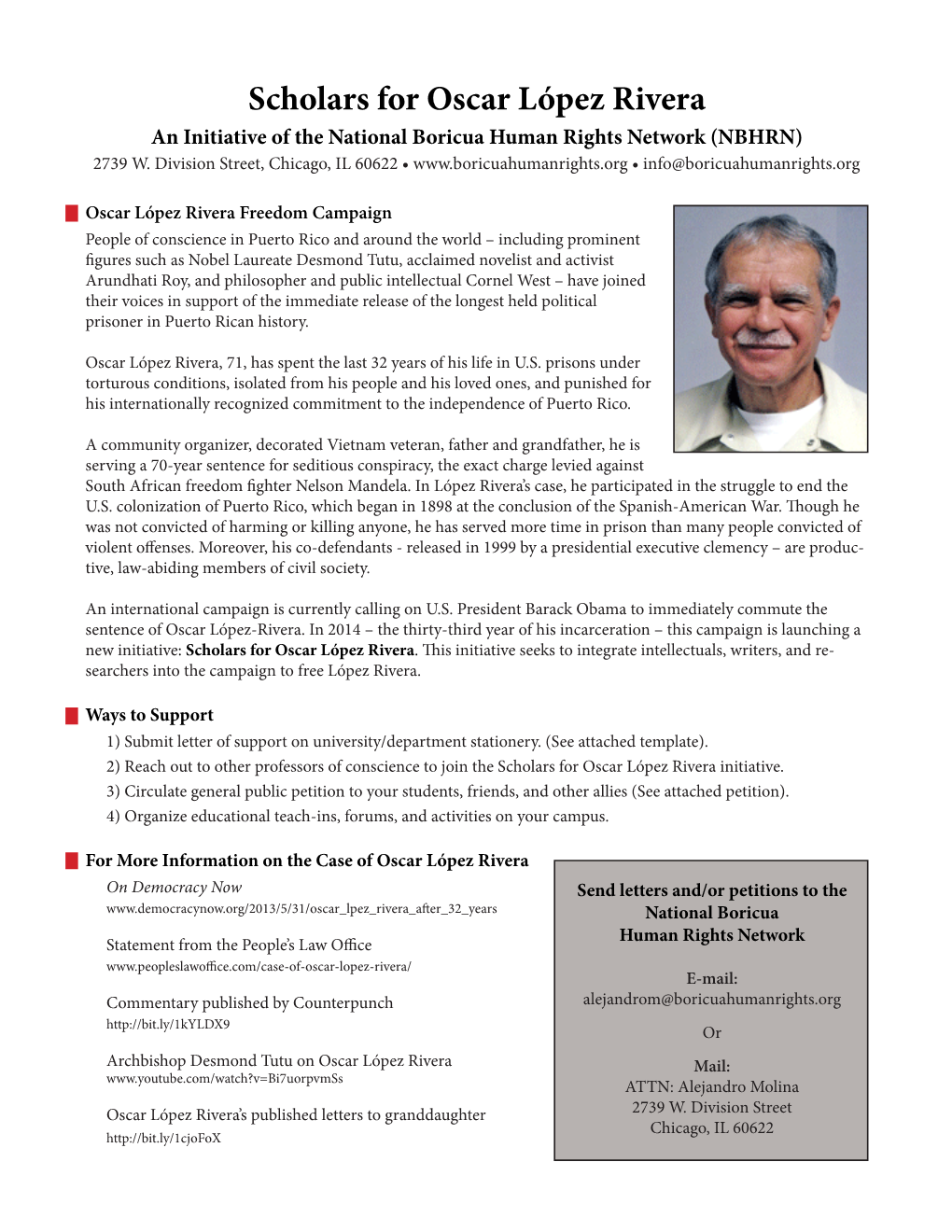 Scholars for Oscar López Rivera an Initiative of the National Boricua Human Rights Network (NBHRN) 2739 W