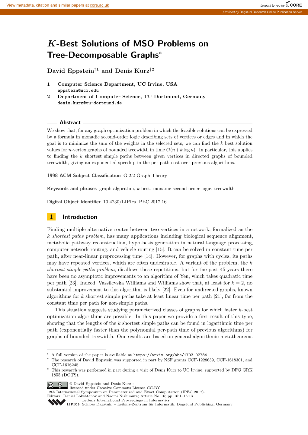 K-Best Solutions of MSO Problems on Tree-Decomposable Graphs∗