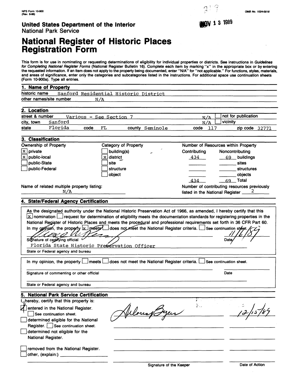 United States Department of the Interior National Park Service National Register of Historic Places Continuation Sheet