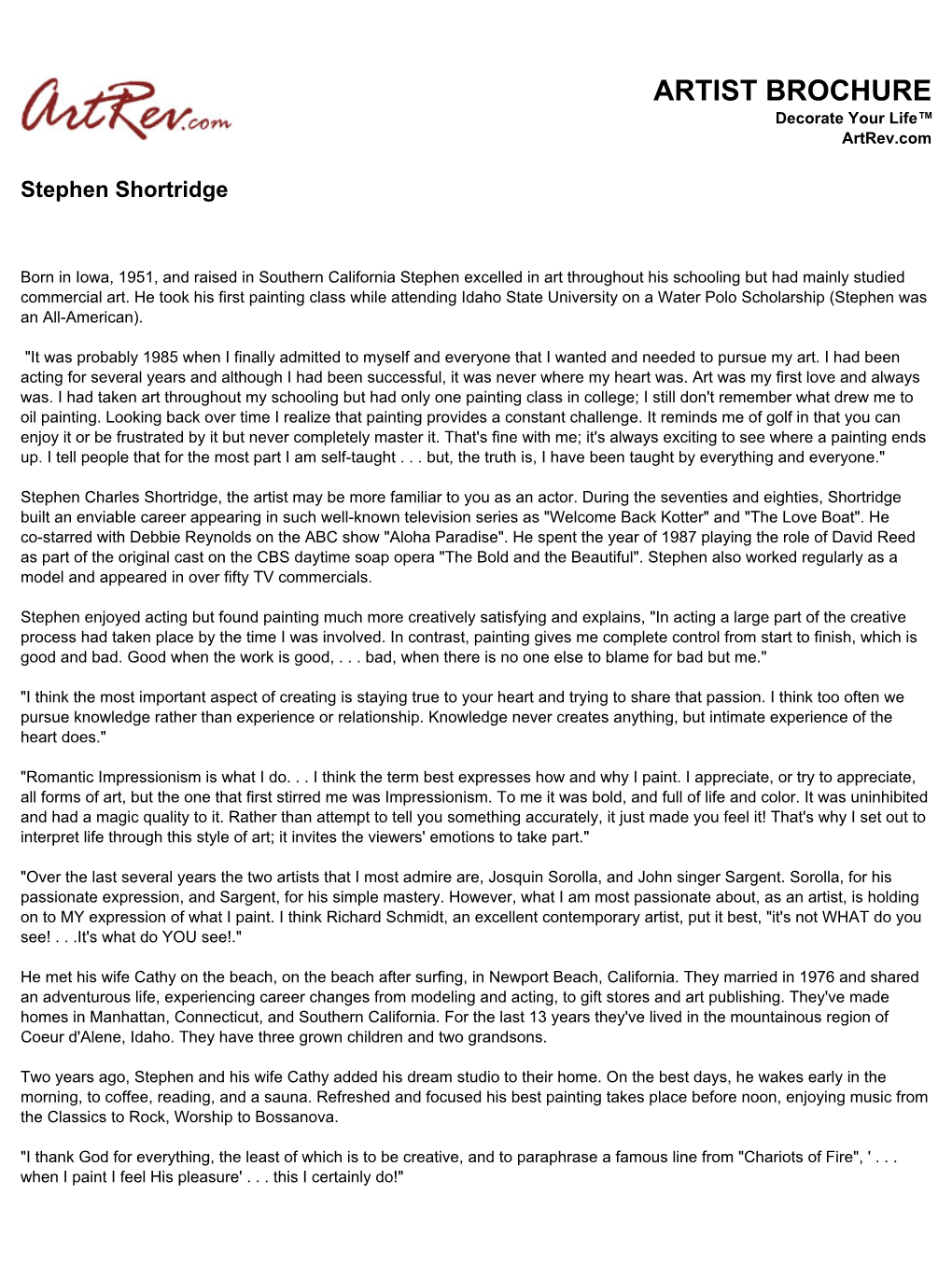 Stephen Shortridge Biography