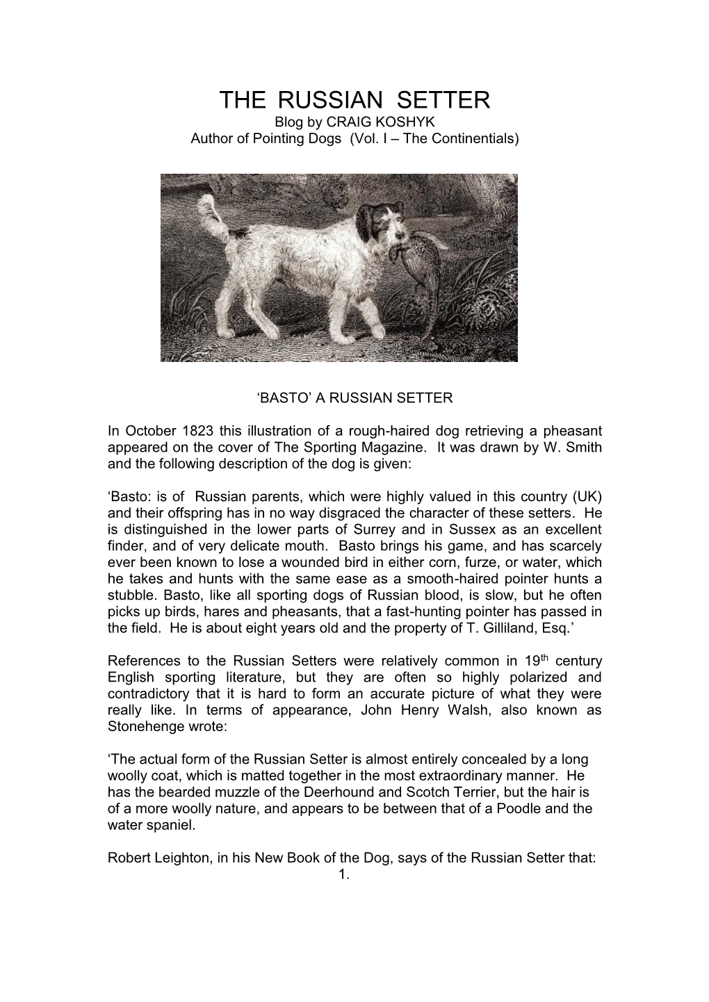 THE RUSSIAN SETTER Blog by CRAIG KOSHYK Author of Pointing Dogs (Vol