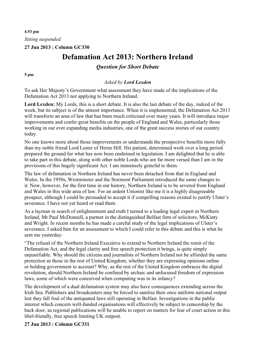 Defamation Act 2013: Northern Ireland