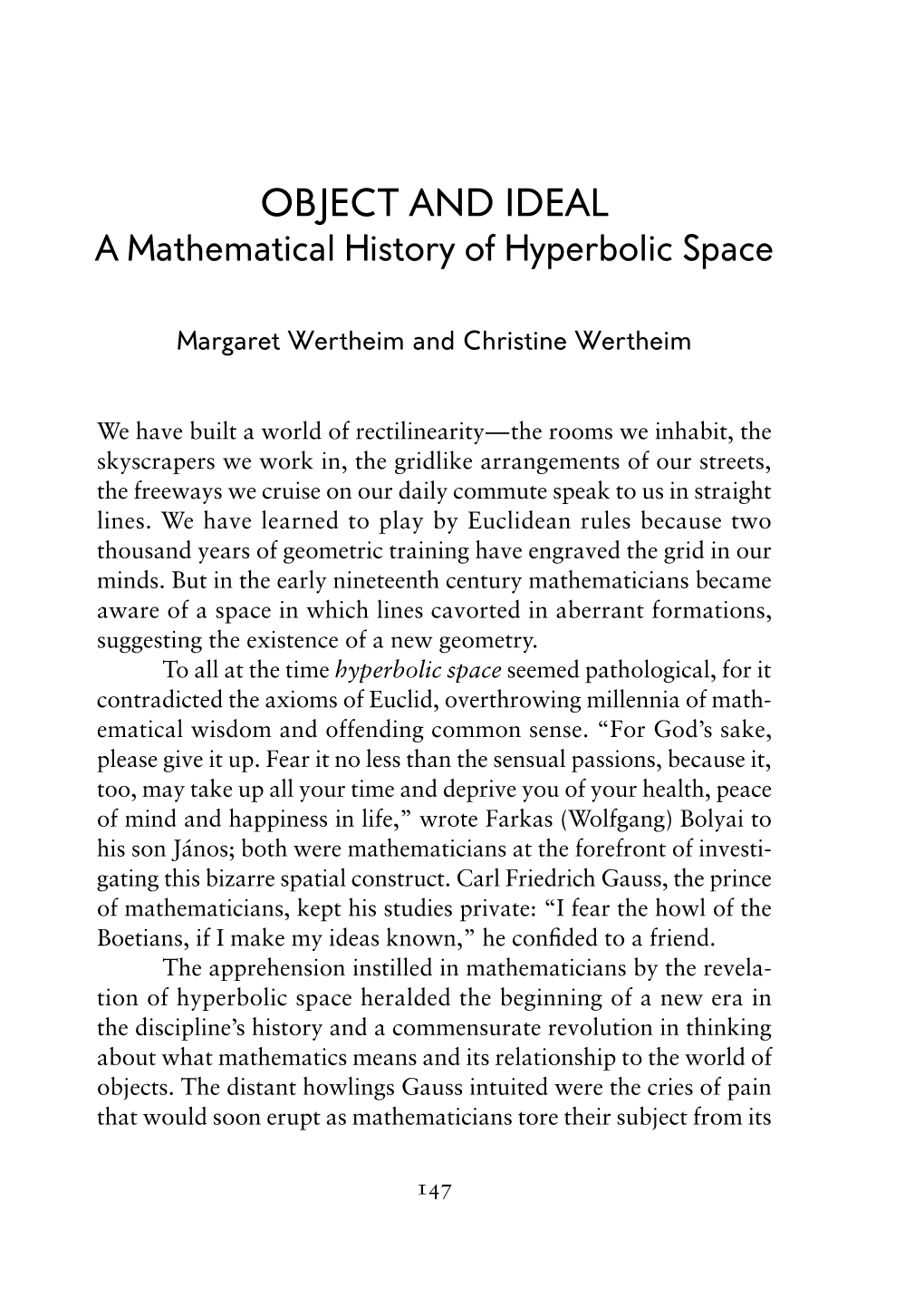 Object and Ideal a Mathematical History of Hyperbolic Space